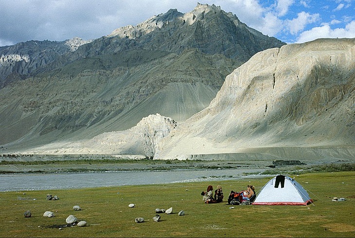 Beautiful scenery, sights and landscapes that can be seen by tourists and travelers in Ladakh, Union Territory in India, Camping sites beside Zanskar River