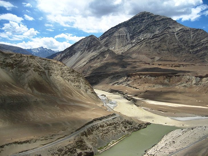 Beautiful scenery, sights and landscapes that can be seen by tourists and travelers in Ladakh, Union Territory in India, Indus River and Zanskar River Confluence