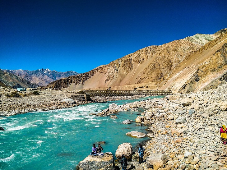 Beautiful scenery, sights and landscapes that can be seen by tourists and travelers in Ladakh, Union Territory in India, The Shyok River (The River of Death), running through Northern Ladakh