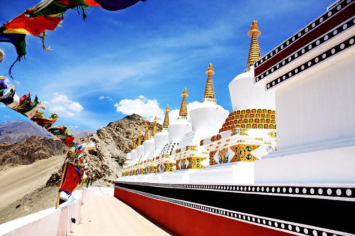 Beautiful scenery, sights and landscapes that can be seen by tourists and travelers in Ladakh, Union Territory in India, The nine stupas at Thiksey Monastery