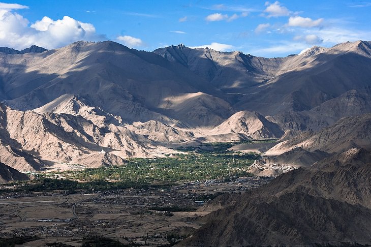 Beautiful scenery, sights and landscapes that can be seen by tourists and travelers in Ladakh, Union Territory in India, View of Leh from Stok