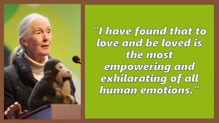 Inspiring and uplifting quotes and words of wisdom from expert on primates, Jane Goodall, I have found that to love and be loved is the most empowering and exhilarating of all human emotions.