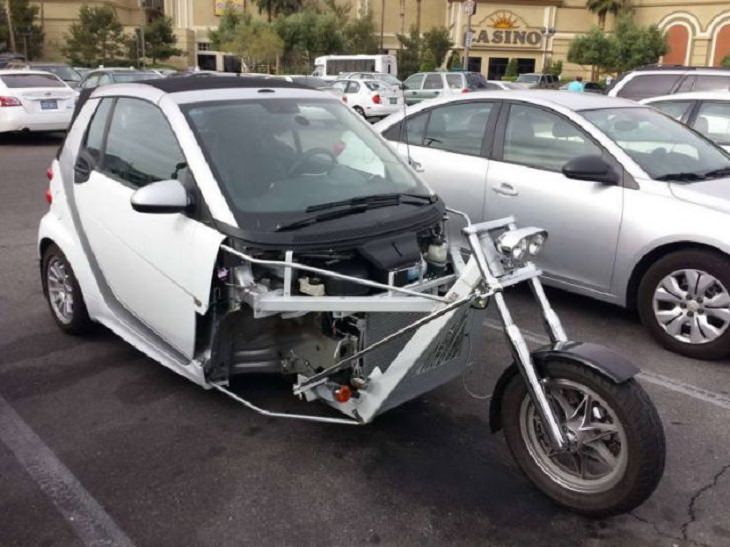 Cars with weird and strange appearances and unique features, electric bike with half a car attached behind