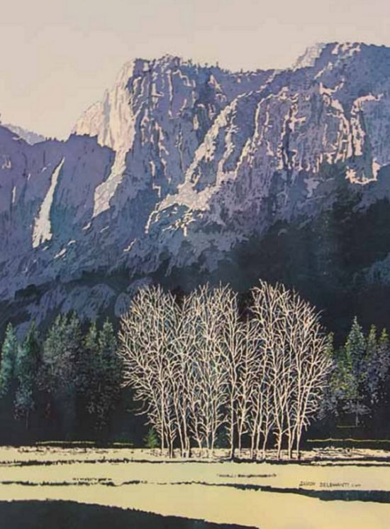 Winning Paintings entered into Artists Magazine Over 60 Art Competition organized by the Artists Network, Yosemite Light (watercolor on paper, 18×12) by Sandy Delehanty from Penryn, California