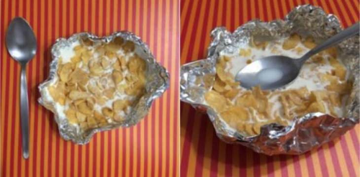 Makeshift and band-aid solutions, DIY quick fixes using common items found all over the house, using tin foil or aluminum foil as a bowl for cereal