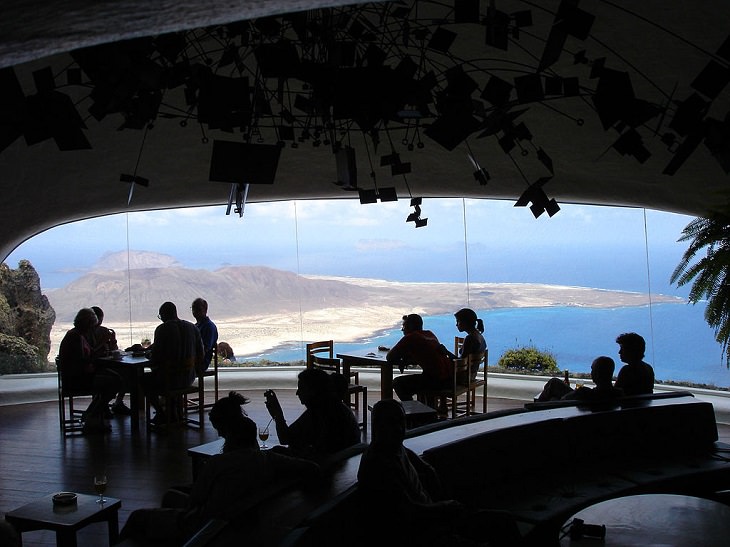 Photographs of the best sights and destinations in Lanzarote, one of the most popular islands in Spain’s Canary Islands, a cafe at Mirador del Rio, a 1500 foot viewpoint created by local artist, César Manrique