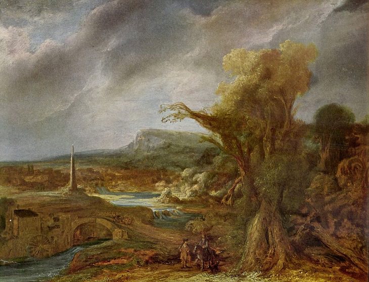 Famous works of art and paintings from all over the world that were stolen and either recovered, destroyed or remain lost or missing, Landscape with an Obelisk by Govert Flinck