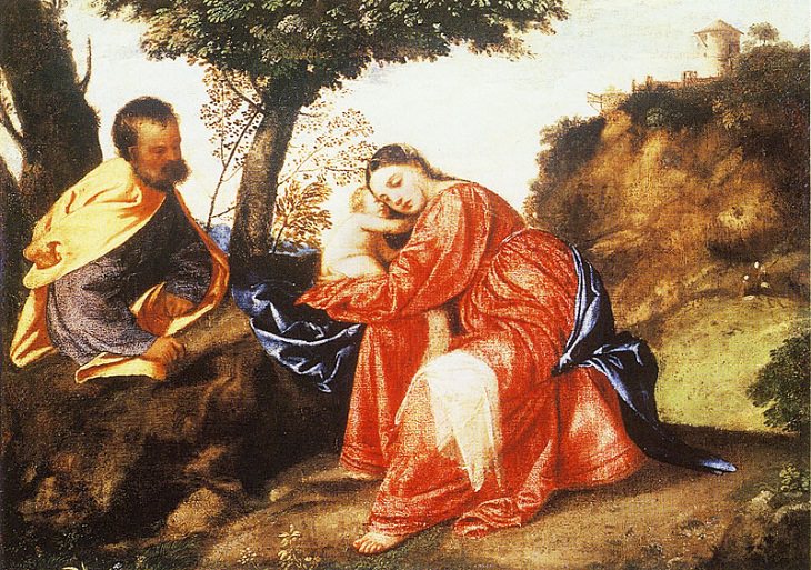 Famous works of art and paintings from all over the world that were stolen and either recovered, destroyed or remain lost or missing, Rest on the Flight into Egypt (Titian) by Titian