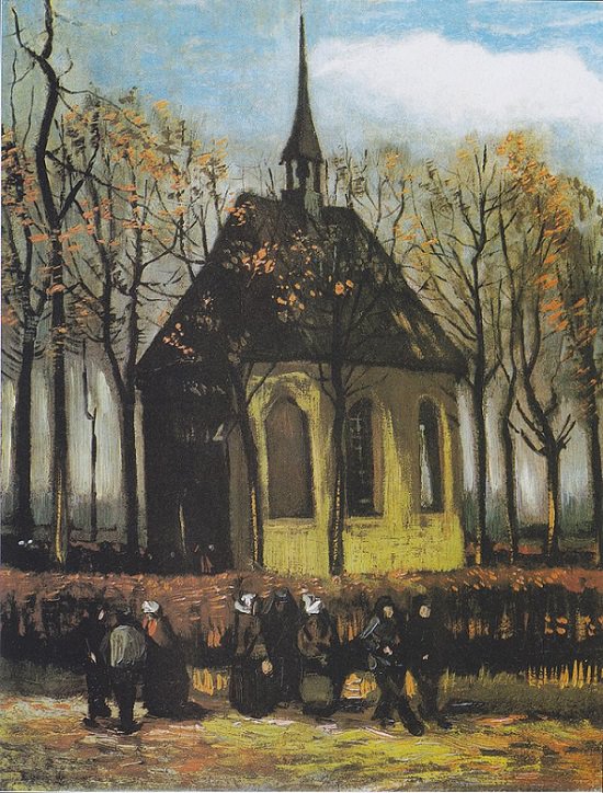 Famous works of art and paintings from all over the world that were stolen and either recovered, destroyed or remain lost or missing, Congregation Leaving the Reformed Church in Nuenen by Vincent van Gogh