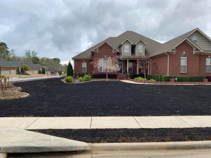 Ordinary objects with unusual appearances or designs, A burnt front yard that makes black grass seem normal