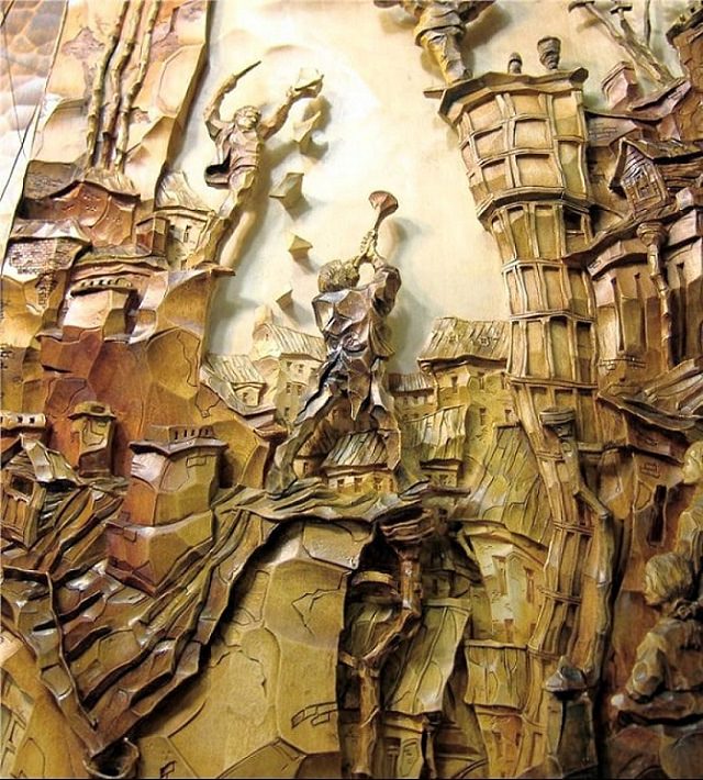 Many beautiful works of art, depicting landscapes, people, still-lifes and other images, carved in wood by master wood worker Evgeny Dubovik