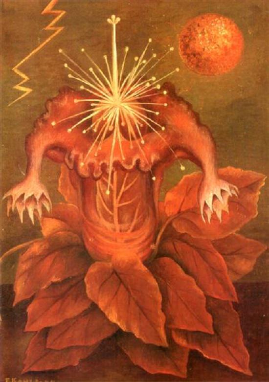 Muitas belas obras de arte, retratos e pinturas sobre a cultura do México, feitas pela artista mexicana Frida Kahlo, Flower of Life (Flame Flower)