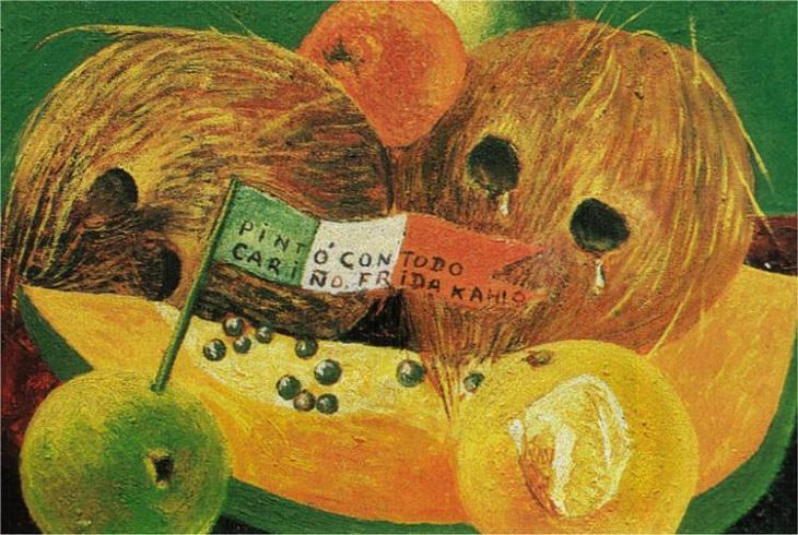 Muitas belas obras de arte, retratos e pinturas sobre a cultura do México, feitas pela artista mexicana Frida Kahlo, Weeping Coconuts ou Coconut Tears