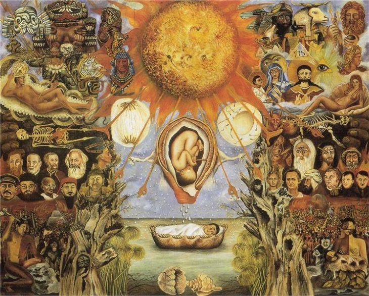 Many beautiful works of art, portraits and paintings on the culture of Mexico, made by Mexican Artist Frida Kahlo, Moses 