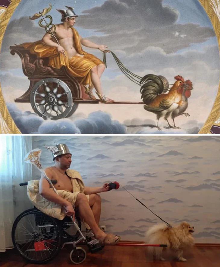 More Hilarious, comedic recreations of famous paintings made during the quarantine for Russian Facebook Group Izoizolyacia