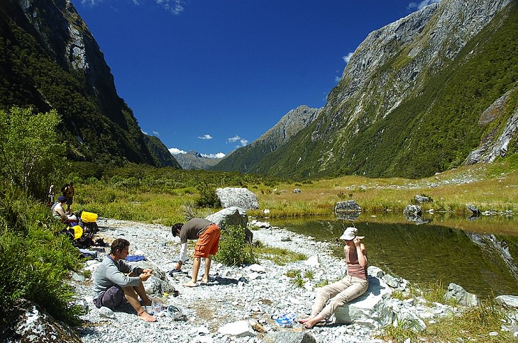 Photographs of the beautiful sights, mountains, falls and wildlife in Milford Sound, also known as Piopiotahi, found in between the Te Waipounamu Heritage Site, the Fiordland National Park and the Piopiotahi Marine Reserve, New Zealand, The Milford Track Hiking Route