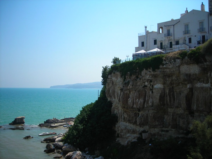 Beautiful monuments, cathedrals, beaches and other sights found in the hidden tourist haven of Vieste, a town and comune in southeast Italy, Another cathedral built on a cliff overlooking the ocean