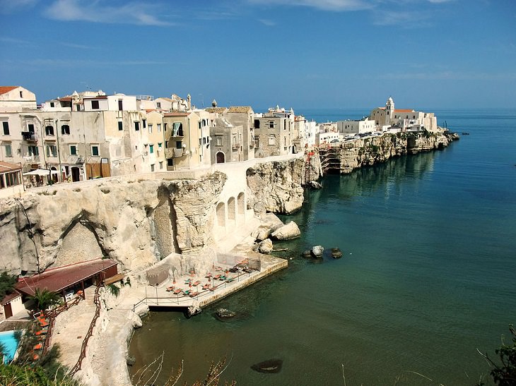 Beautiful monuments, cathedrals, beaches and other sights found in the hidden tourist haven of Vieste, a town and comune in southeast Italy, The peninsula of San Francesco, in the old part of town