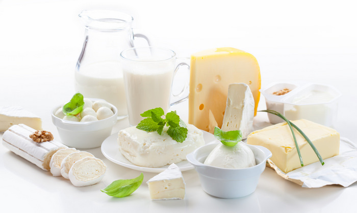 dairy products on white background