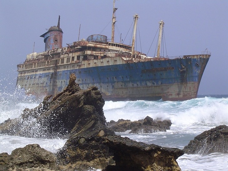 Beautiful sights, beaches, geological formations and cultural activities of Fuerteventura, the oldest and second largest of the Canary Islands, The shipwrecked SS American Star seen on the shores of Fuerteventura