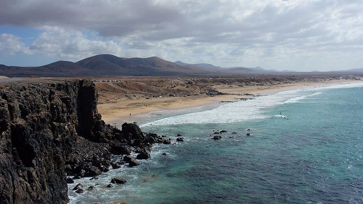 Beautiful sights, beaches, geological formations and cultural activities of Fuerteventura, the oldest and second largest of the Canary Islands, El Cotillo beach in winter