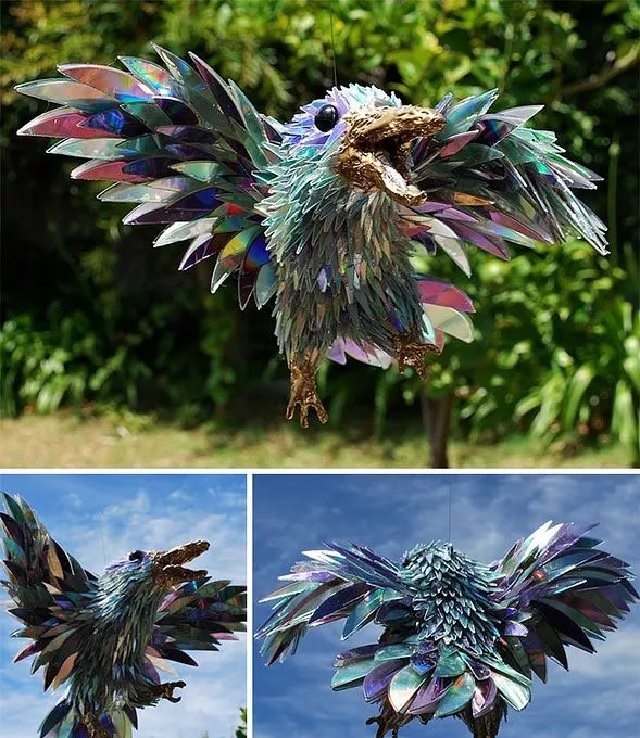 Animal sculptures by Sean Avery made from recycled CD’s