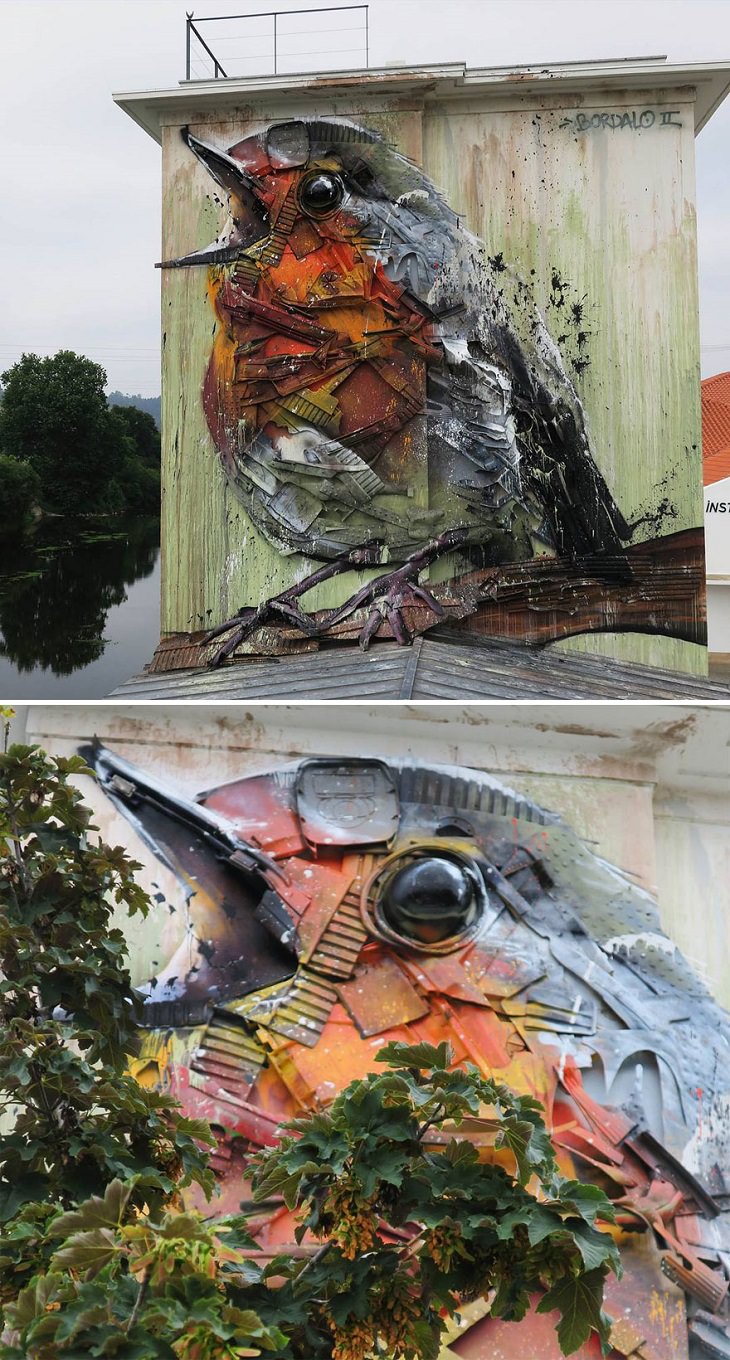 Animal Sculptures made of Trash by Portuguese Artist Artur Bordalo (Bordalo II), with an important anti-pollution message about the environment, ​bird