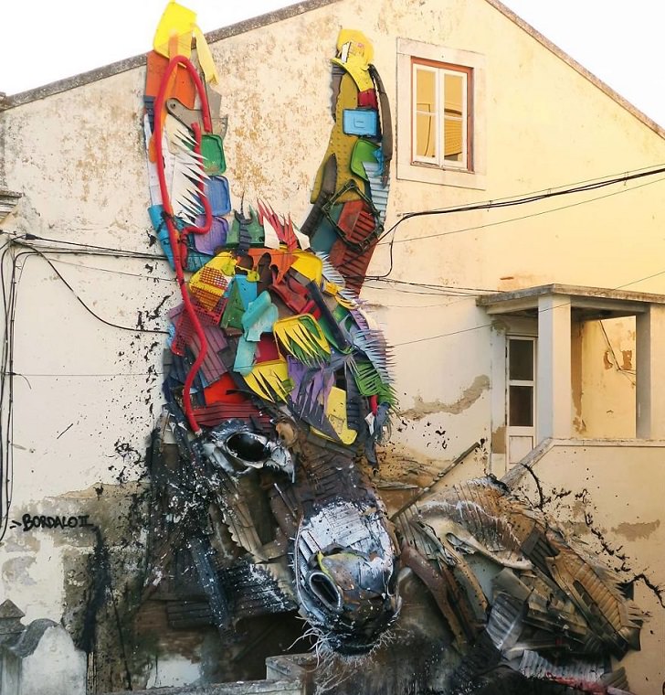 Animal Sculptures made of Trash by Portuguese Artist Artur Bordalo (Bordalo II), with an important anti-pollution message about the environment, ​donkey