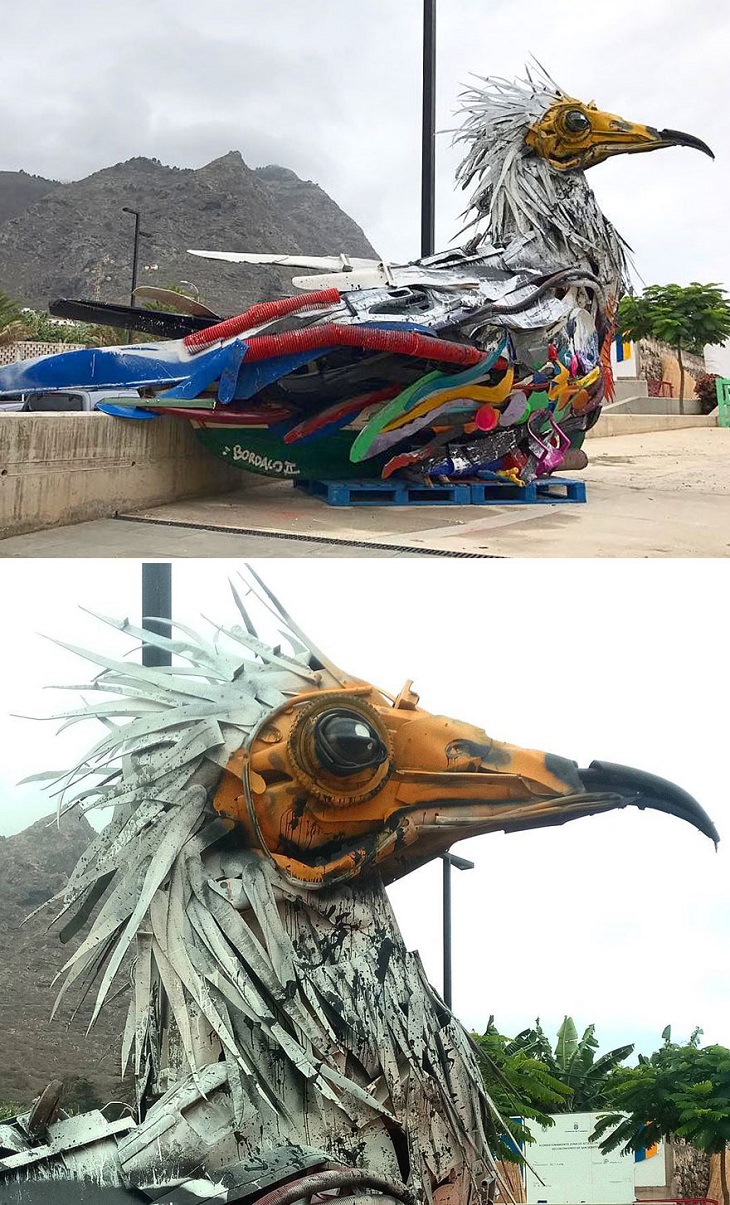 Animal Sculptures made of Trash by Portuguese Artist Artur Bordalo (Bordalo II), with an important anti-pollution message about the environment, ​bird