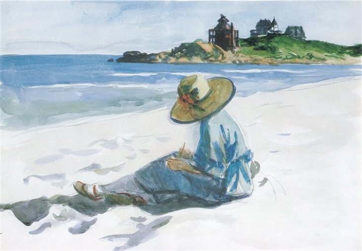 Oil paintings, drawings and other works of art from realist American artist Edward Hopper from New York City, Jo Sketching at Good Harbour Beach, 1923