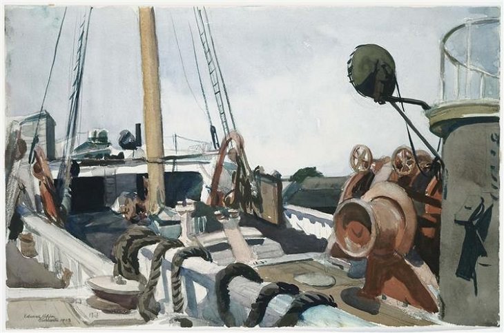 Oil paintings, drawings and other works of art from realist American artist Edward Hopper from New York City, Deck of a Beam Trawler, Gloucester, 1923