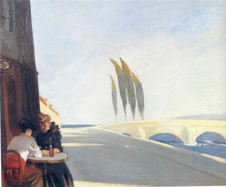 Oil paintings, drawings and other works of art from realist American artist Edward Hopper from New York City, Bistro, 1909