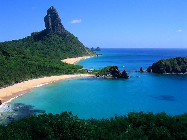Beautiful historic sights, ruins and the many beaches of Fernando de Noronha in Pernambuco, Brazil, UNESCO World Heritage Site since 2001, Standing side by side are Do Meio and Conceição beaches
