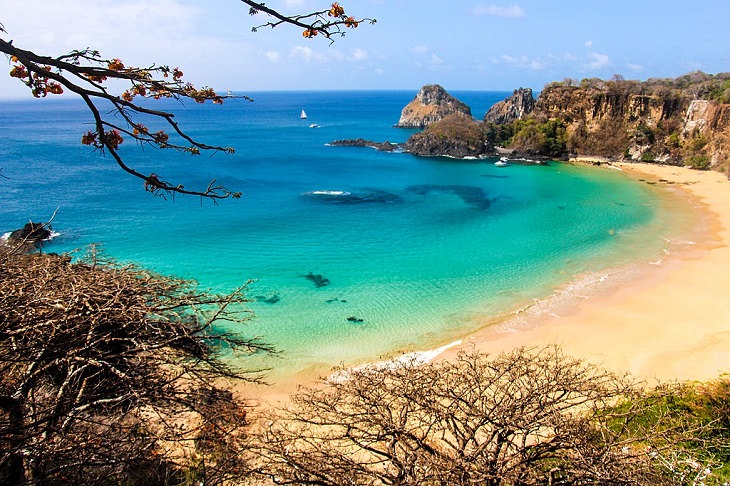 Beautiful historic sights, ruins and the many beaches of Fernando de Noronha in Pernambuco, Brazil, UNESCO World Heritage Site since 2001, Sancho Bay