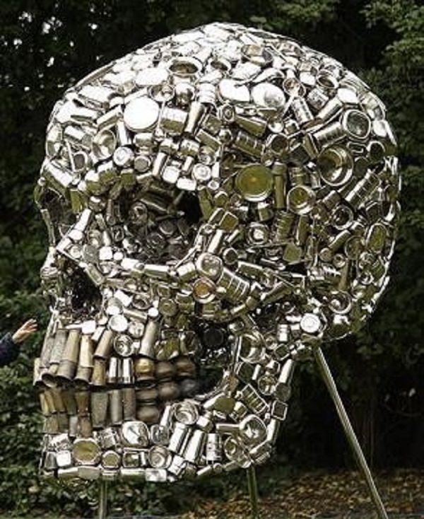 Unique and unconventional statues, sculptures and art installments made from a variety of different materials, Skull-pture made from old pots and pans, created by Subodh Gupta
