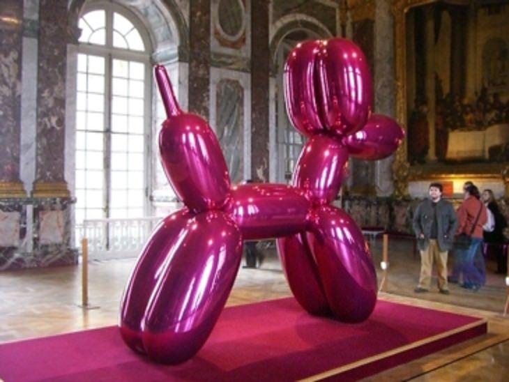 Unique and unconventional statues, sculptures and art installments made from a variety of different materials, Inflatable sculptures, part of the Jeff Koons Exhibit at Switzerland’s Fondation Beyeler showcase