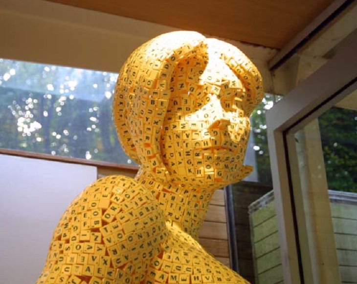 Unique and unconventional statues, sculptures and art installments made from a variety of different materials, Sculptures made from Domino and Scrabble tiles, created by British Artist David Mach
