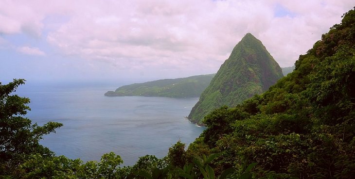 Beaches, festivals, cultural celebrations, world heritage sites, mountains, nature and wildlife, and other must see sights in Saint Lucia, windward islands, caribbean sea, A view of Petit Piton from its twin, Gros Piton