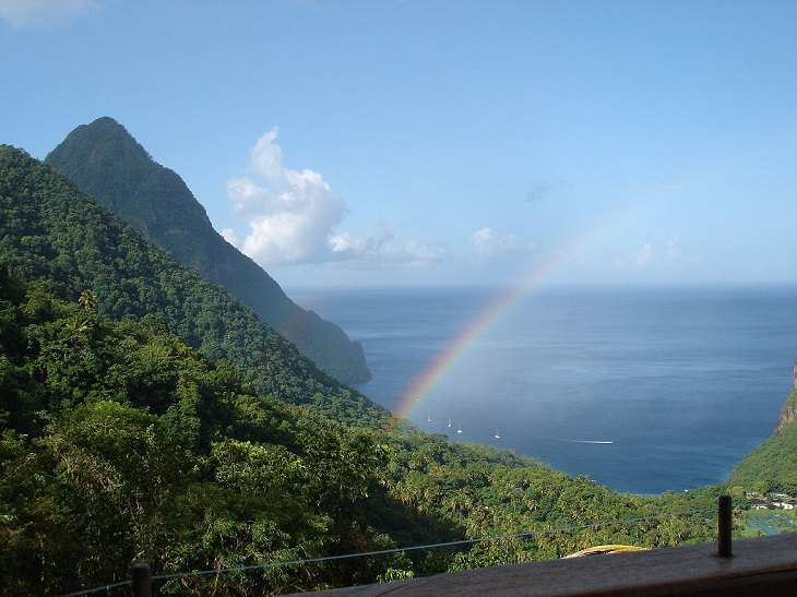 Beaches, festivals, cultural celebrations, world heritage sites, mountains, nature and wildlife, and other must see sights in Saint Lucia, windward islands, caribbean sea, A rainbow over Gros Piton