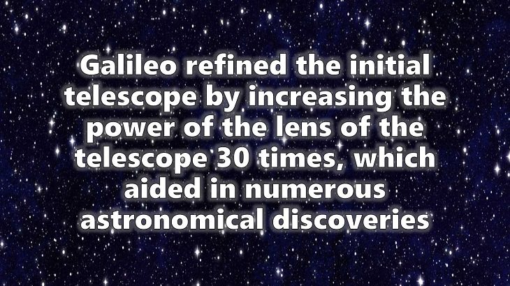 A chronological timeline of the discoveries, inventions, and other achievements and contributions of Galileo Galilei to modern science, 1609, the refined telescope