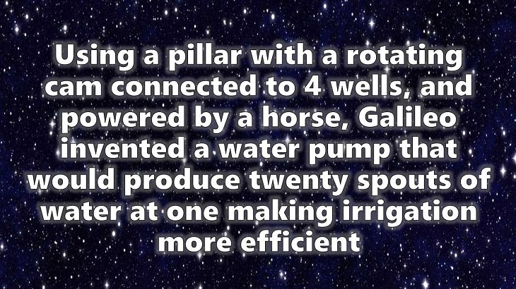 A chronological timeline of the discoveries, inventions, and other achievements and contributions of Galileo Galilei to modern science, 1593, the Water Pump