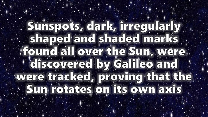 A chronological timeline of the discoveries, inventions, and other achievements and contributions of Galileo Galilei to modern science, 1611, sunspots and the rotation of the Sun