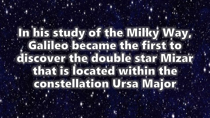 A chronological timeline of the discoveries, inventions, and other achievements and contributions of Galileo Galilei to modern science, 1609, the Double Star Mizar