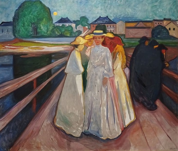 Lesser known Impressionist and naturalist paintings by expressionist artist Edvard Munch, and creator of the iconic painting “The Scream”, The Women on the Bridge, 1903