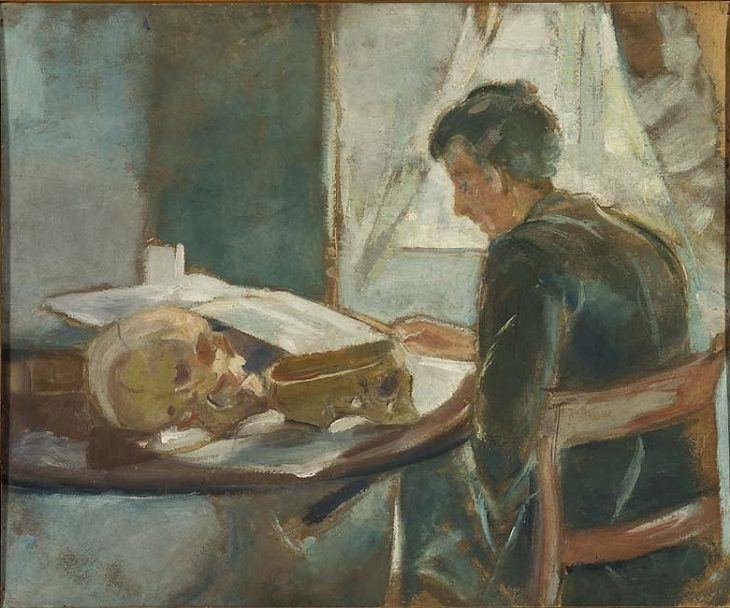Lesser known Impressionist and naturalist paintings by expressionist artist Edvard Munch, and creator of the iconic painting “The Scream”, Andreas Munch Studying Anatomy, 1886