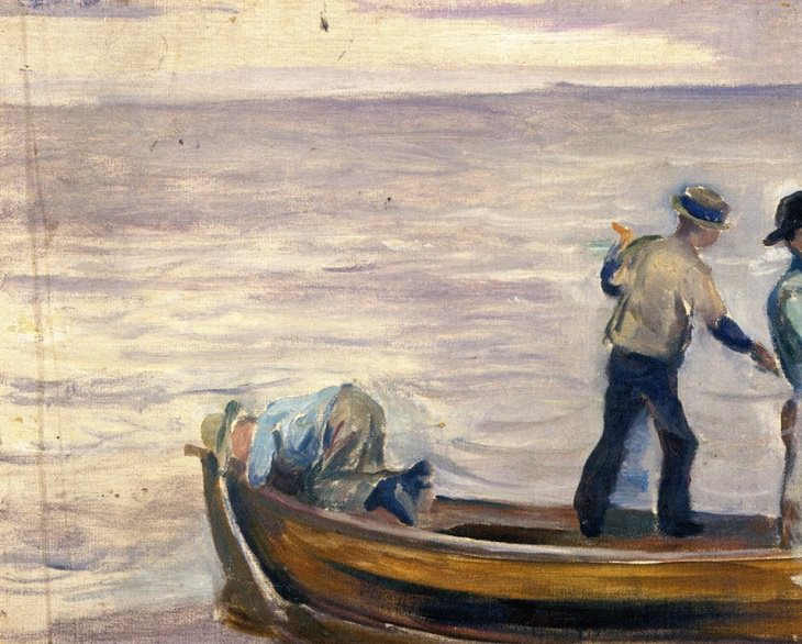 Lesser known Impressionist and naturalist paintings by expressionist artist Edvard Munch, and creator of the iconic painting “The Scream”, Boat with Three Boys, 1886