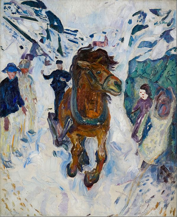 Lesser known Impressionist and naturalist paintings by expressionist artist Edvard Munch, and creator of the iconic painting “The Scream”, Galloping Horse, 1910 -1912