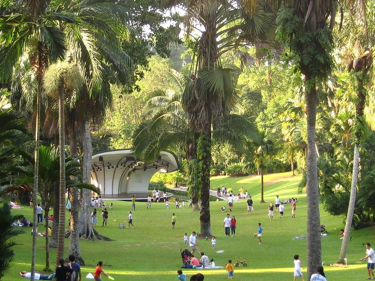 The many beautiful flowers, sights, attractions and exhibits in the natural oasis Singapore Botanic Garden, Palm Valley, a popular spot for picnics and outdoor concerts