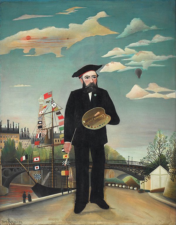 Impressionist, Naive and primitive style paintings from 19th Century French Artist Henri Rousseau, known for his jungle scenes, landscapes and still-lifes, Self Portrait, 1890, now in the National Gallery, Prague