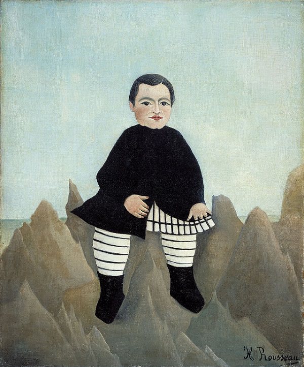 Impressionist, Naive and primitive style paintings from 19th Century French Artist Henri Rousseau, known for his jungle scenes, landscapes and still-lifes, Boy on the Rocks, 1895–1897, now in the National Gallery of Art, Washington, D.C